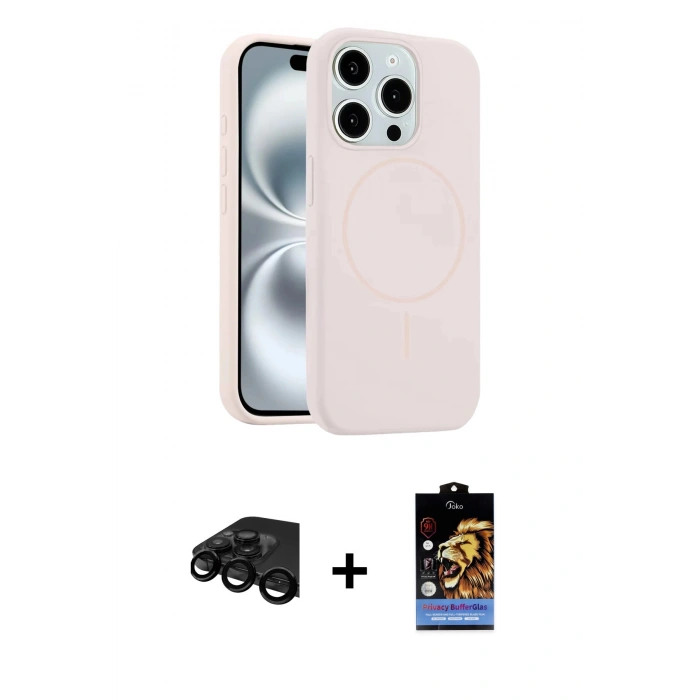 MARSİLYAN™- iPhone 15 Pro Max Kılıf Yankı Form Serisi - Siyah Buffer Hayalet Cam Ekran Koruyucu + Raze Metal Kamera Lens - SH