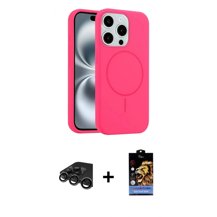 MARSİLYAN™- iPhone 15 Pro Max Kılıf Yankı Form Serisi - Siyah Buffer Hayalet Cam Ekran Koruyucu + Raze Metal Kamera Lens - TMGI