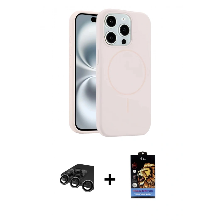 MARSİLYAN™- iPhone 15 Pro Max Kılıf Yankı Form Serisi - Siyah Buffer Hayalet Cam Ekran Koruyucu + Raze Metal Kamera Lens - TMGI