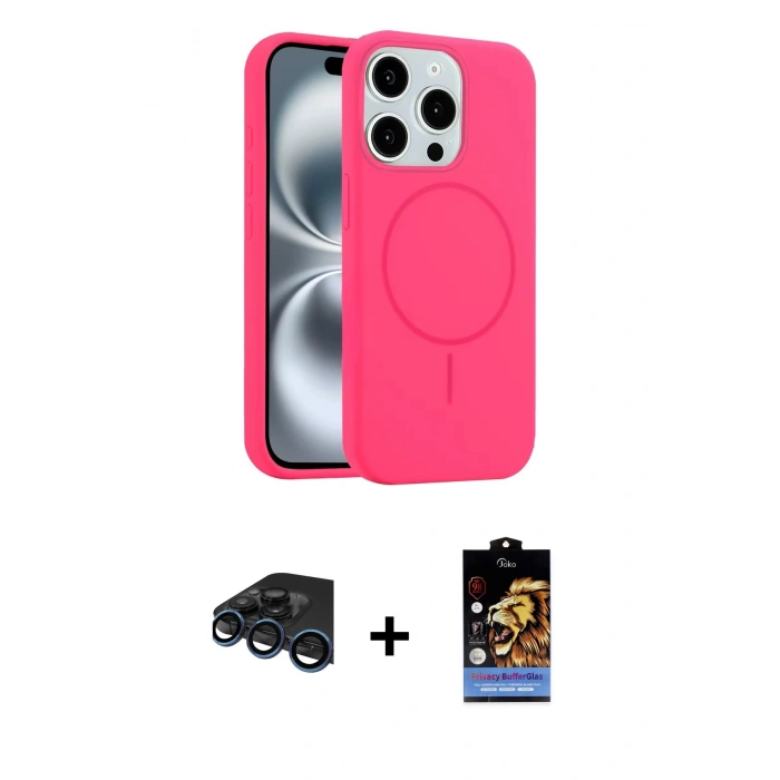 MARSİLYAN™- iPhone 15 Pro Max Kılıf Yankı Form Serisi - Siyah Buffer Hayalet Cam Ekran Koruyucu + Raze Metal Kamera Lens - LT