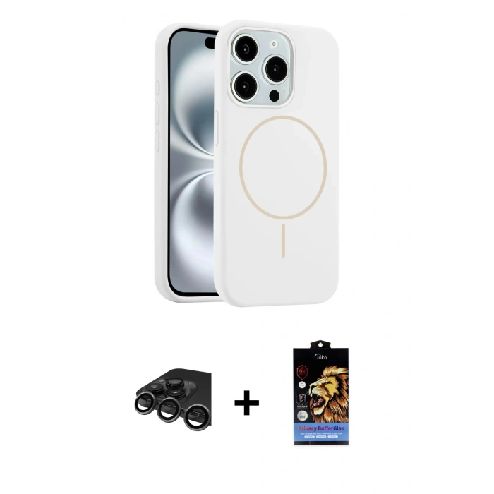 MARSİLYAN™- iPhone 15 Pro Max Kılıf Yankı Form Serisi - Siyah Buffer Hayalet Cam Ekran Koruyucu + Raze Metal Kamera Lens - TMGI