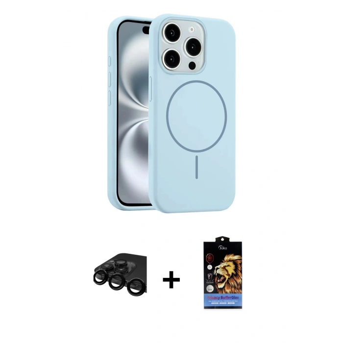 MARSİLYAN™- iPhone 15 Pro Max Kılıf Yankı Form Serisi - Siyah Buffer Hayalet Cam Ekran Koruyucu + Raze Metal Kamera Lens - SH