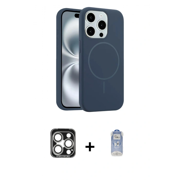 MARSİLYAN™- iPhone 15 Pro Max Kılıf Yankı Form Serisi - Siyah Joko Magic 5D Cam + PVD Metal Kamera Lens - GS