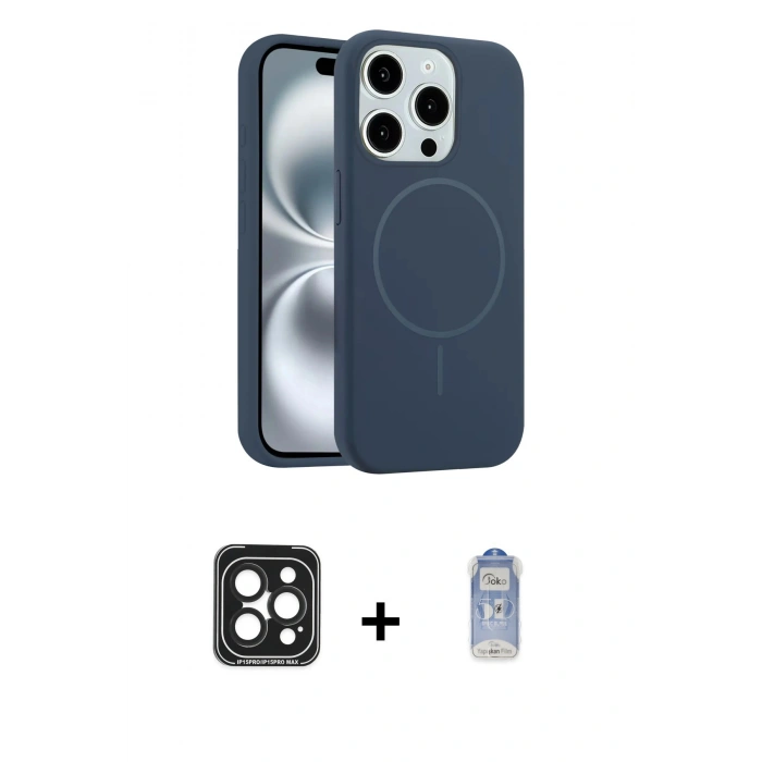 MARSİLYAN™- iPhone 15 Pro Max Kılıf Yankı Form Serisi - Siyah Joko Magic 5D Cam + PVD Metal Kamera Lens - SH