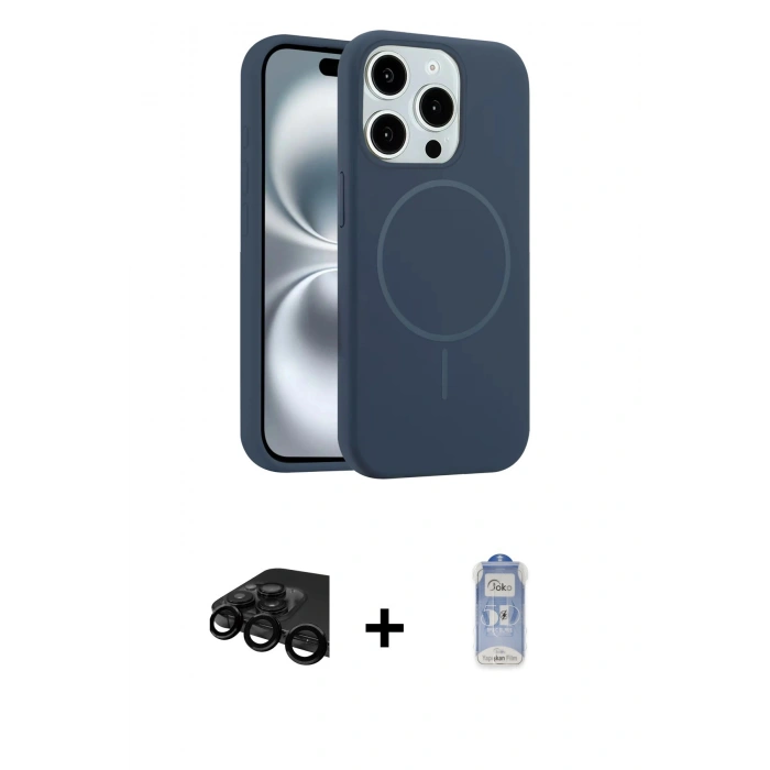 MARSİLYAN™- iPhone 15 Pro Max Kılıf Yankı Form Serisi - Siyah Joko Magic 5D Cam + Raze Metal Kamera Lens - SH