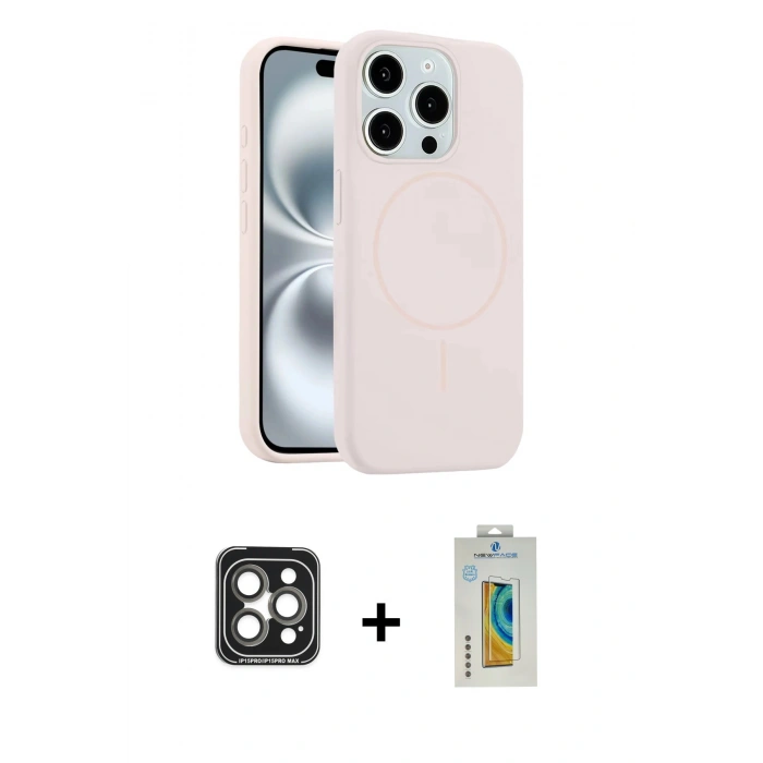 MARSİLYAN™- iPhone 15 Pro Max Kılıf Yankı Form Serisi - Siyah Polymer Nano Ekran Koruyucu + PVD Metal Kamera Lens - GI
