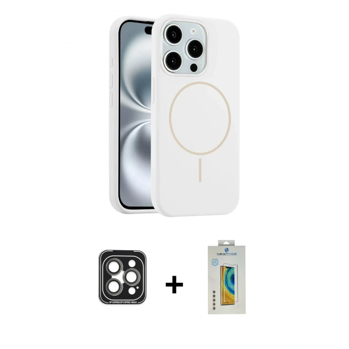 MARSİLYAN™- iPhone 15 Pro Max Kılıf Yankı Form Serisi - Siyah Polymer Nano Ekran Koruyucu + PVD Metal Kamera Lens - GI
