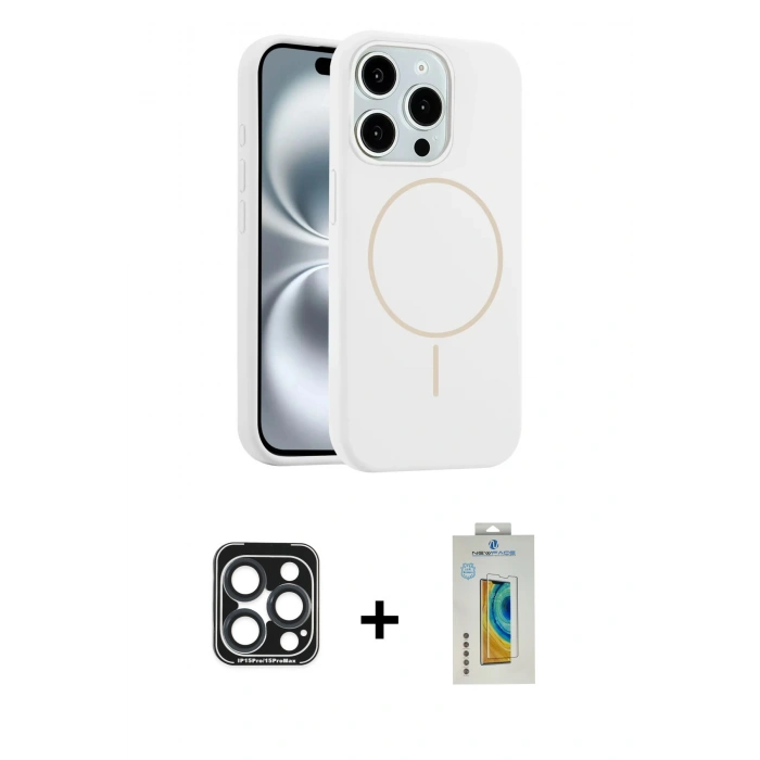 MARSİLYAN™- iPhone 15 Pro Max Kılıf Yankı Form Serisi - Siyah Polymer Nano Ekran Koruyucu + PVD Metal Kamera Lens - LT