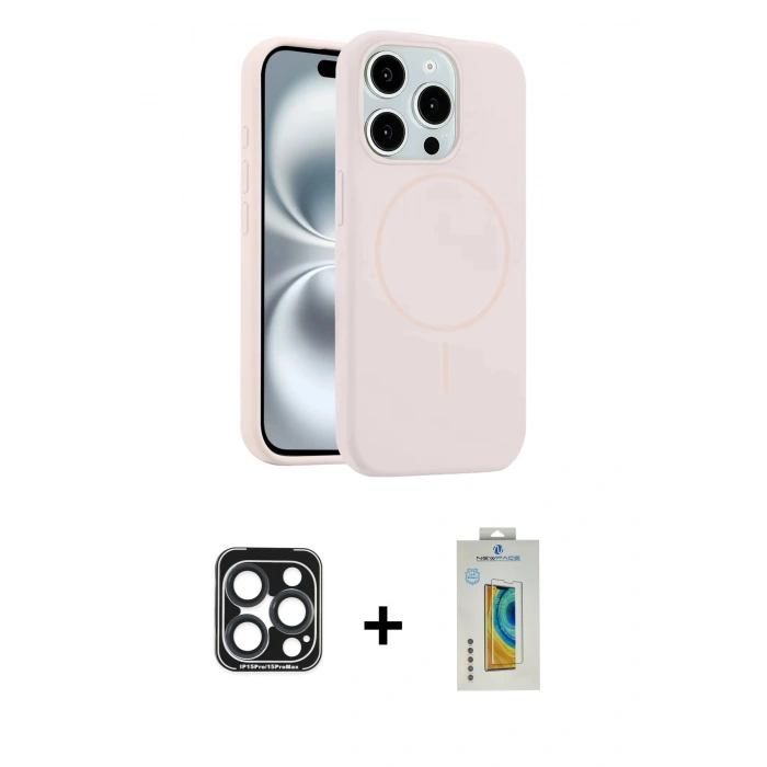 MARSİLYAN™- iPhone 15 Pro Max Kılıf Yankı Form Serisi - Siyah Polymer Nano Ekran Koruyucu + PVD Metal Kamera Lens - LT