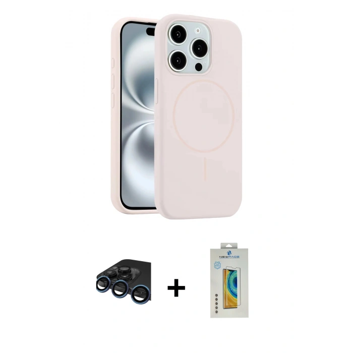 MARSİLYAN™- iPhone 15 Pro Max Kılıf Yankı Form Serisi - Siyah Polymer Nano Ekran Koruyucu + Raze Metal Kamera Lens - LT