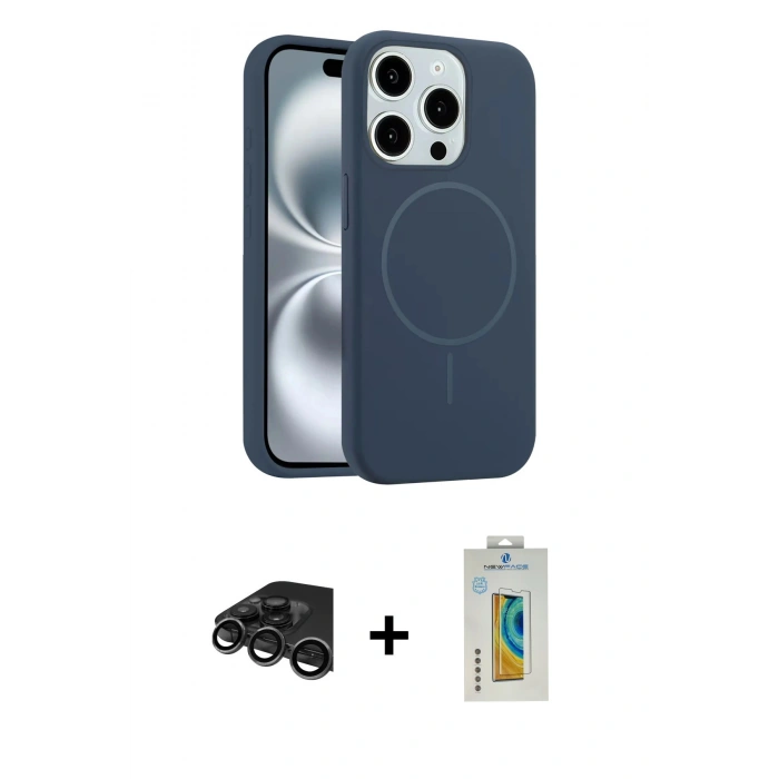 MARSİLYAN™- iPhone 15 Pro Max Kılıf Yankı Form Serisi - Siyah Polymer Nano Ekran Koruyucu + Raze Metal Kamera Lens - TMGI
