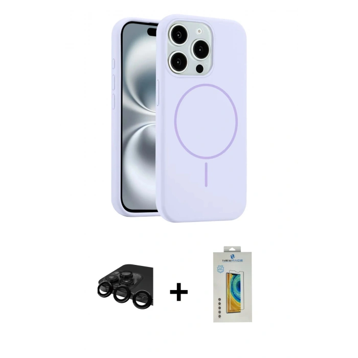 MARSİLYAN™- iPhone 15 Pro Max Kılıf Yankı Form Serisi - Siyah Polymer Nano Ekran Koruyucu + Raze Metal Kamera Lens - SH