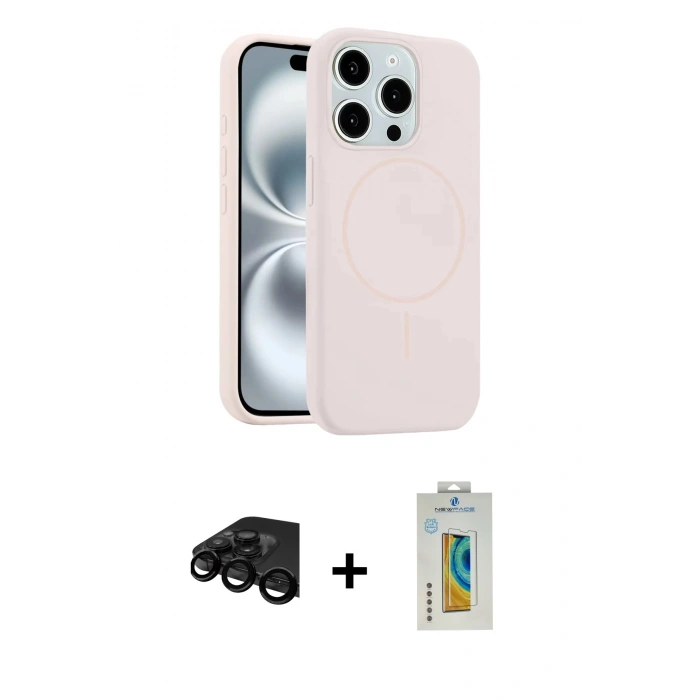 MARSİLYAN™- iPhone 15 Pro Max Kılıf Yankı Form Serisi - Siyah Polymer Nano Ekran Koruyucu + Raze Metal Kamera Lens - SH