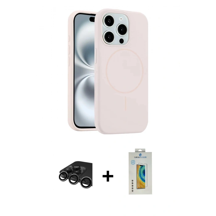MARSİLYAN™- iPhone 15 Pro Max Kılıf Yankı Form Serisi - Siyah Polymer Nano Ekran Koruyucu + Raze Metal Kamera Lens - TMGI