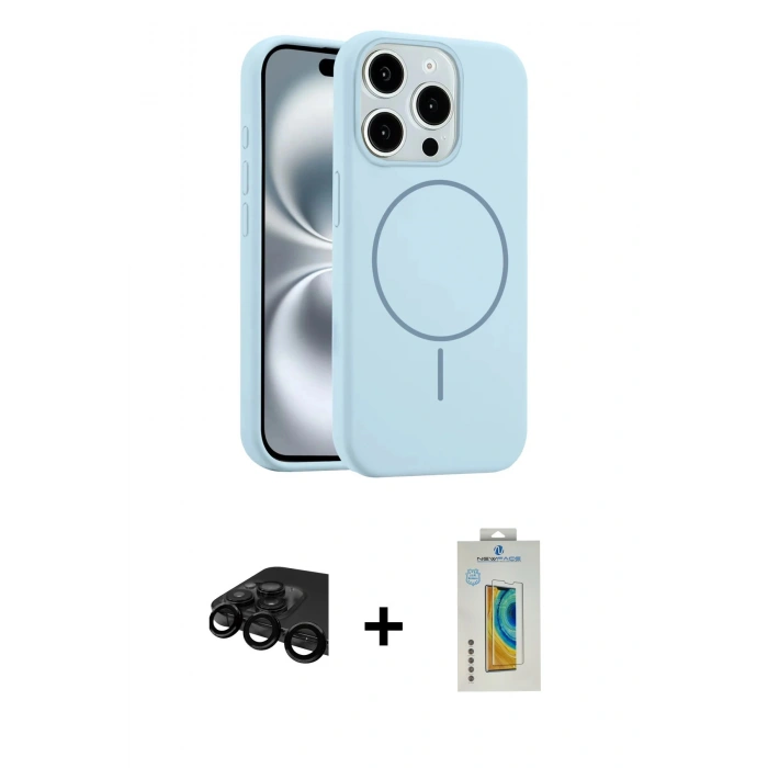 MARSİLYAN™- iPhone 15 Pro Max Kılıf Yankı Form Serisi - Siyah Polymer Nano Ekran Koruyucu + Raze Metal Kamera Lens - SH