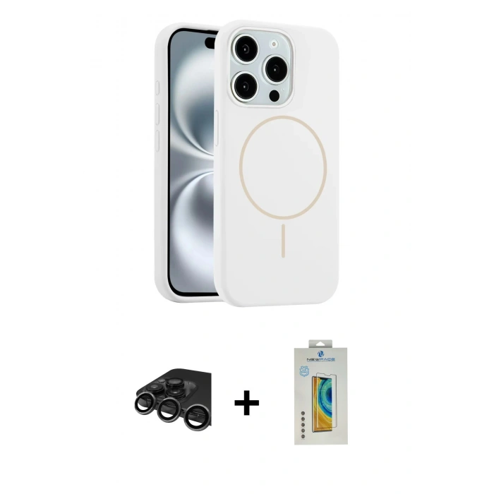 MARSİLYAN™- iPhone 15 Pro Max Kılıf Yankı Form Serisi - Siyah Polymer Nano Ekran Koruyucu + Raze Metal Kamera Lens - TMGI