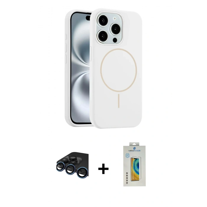 MARSİLYAN™- iPhone 15 Pro Max Kılıf Yankı Form Serisi - Siyah Polymer Nano Ekran Koruyucu + Raze Metal Kamera Lens - LT