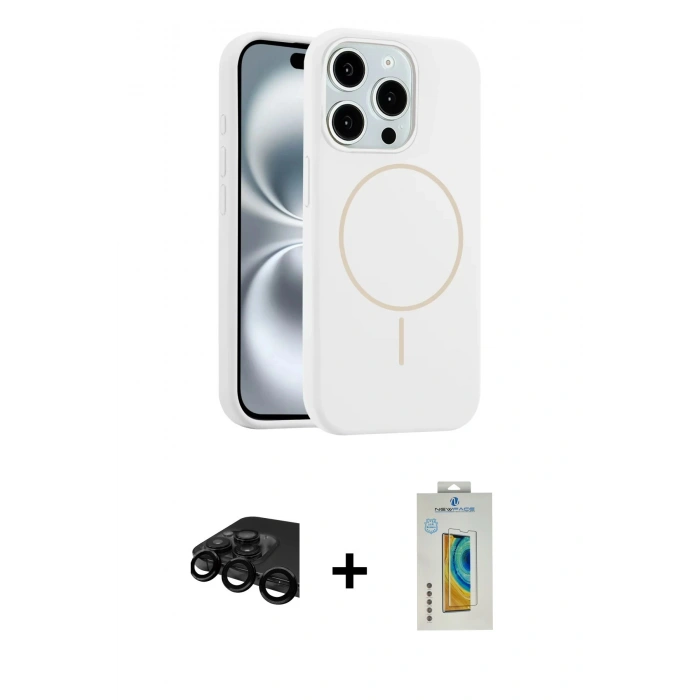 MARSİLYAN™- iPhone 15 Pro Max Kılıf Yankı Form Serisi - Siyah Polymer Nano Ekran Koruyucu + Raze Metal Kamera Lens - SH