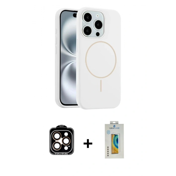 MARSİLYAN™- iPhone 15 Pro Max Kılıf Yankı Form Serisi - Siyah Polymer Nano Ekran Koruyucu + PVD Metal Kamera Lens - TU