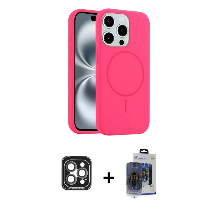 MARSİLYAN™- iPhone 15 Pro Max Kılıf Yankı Form Serisi - Siyah Vanessa Magic Cam + PVD Metal Kamera Lens - GI