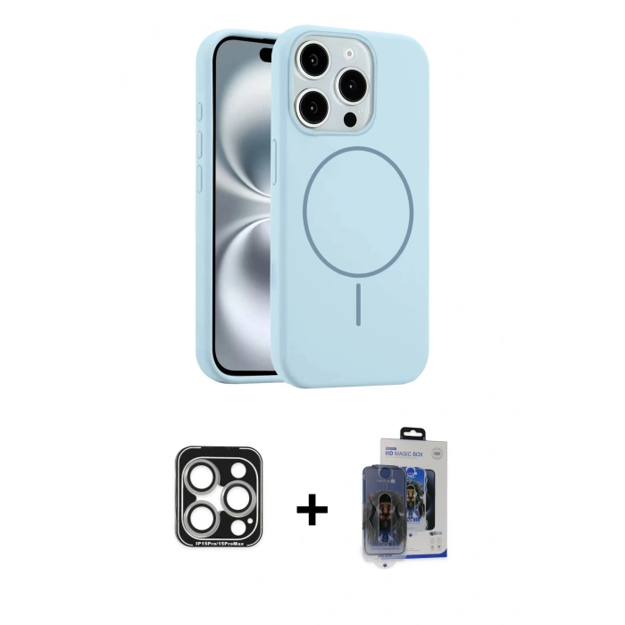 MARSİLYAN™- iPhone 15 Pro Max Kılıf Yankı Form Serisi - Siyah Vanessa Magic Cam + Gümüş PVD Metal Kamera Lens