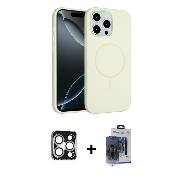 MARSİLYAN™- iPhone 15 Pro Max Kılıf Yankı Form Serisi - Siyah Vanessa Magic Cam + Gümüş PVD Metal Kamera Lens