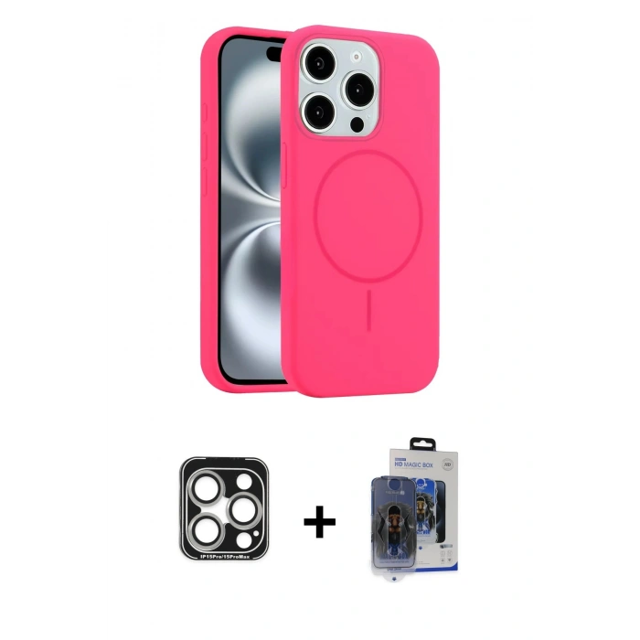 MARSİLYAN™- iPhone 15 Pro Max Kılıf Yankı Form Serisi - Siyah Vanessa Magic Cam + Gümüş PVD Metal Kamera Lens