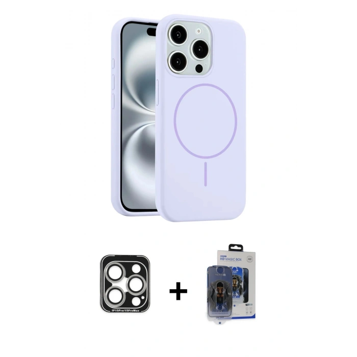 MARSİLYAN™- iPhone 15 Pro Max Kılıf Yankı Form Serisi - Siyah Vanessa Magic Cam + Gümüş PVD Metal Kamera Lens
