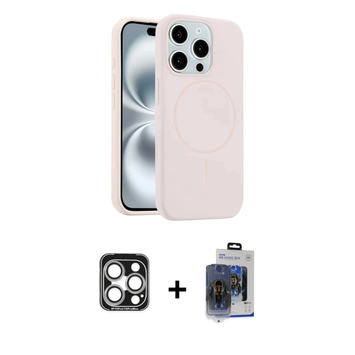 MARSİLYAN™- iPhone 15 Pro Max Kılıf Yankı Form Serisi - Siyah Vanessa Magic Cam + Gümüş PVD Metal Kamera Lens