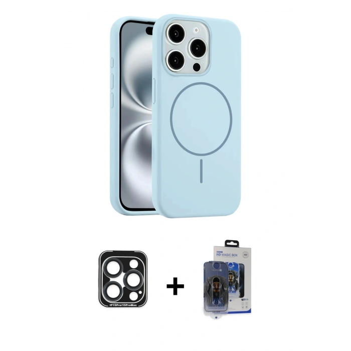 MARSİLYAN™- iPhone 15 Pro Max Kılıf Yankı Form Serisi - Siyah Vanessa Magic Cam + Lacivert PVD Metal Kamera Lens