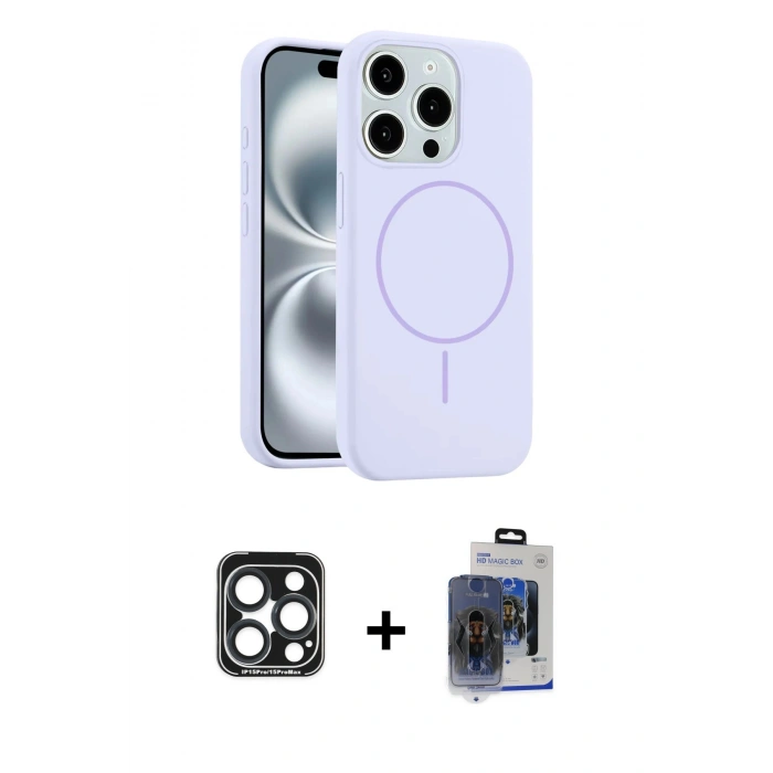 MARSİLYAN™- iPhone 15 Pro Max Kılıf Yankı Form Serisi - Siyah Vanessa Magic Cam + Lacivert PVD Metal Kamera Lens
