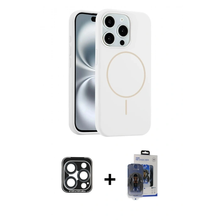 MARSİLYAN™- iPhone 15 Pro Max Kılıf Yankı Form Serisi - Siyah Vanessa Magic Cam + Lacivert PVD Metal Kamera Lens