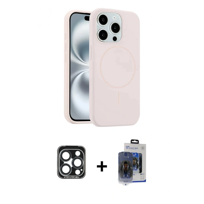 MARSİLYAN™- iPhone 15 Pro Max Kılıf Yankı Form Serisi - Siyah Vanessa Magic Cam + Lacivert PVD Metal Kamera Lens