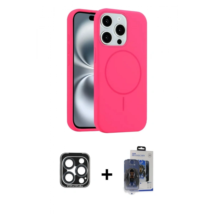 MARSİLYAN™- iPhone 15 Pro Max Kılıf Yankı Form Serisi - Siyah Vanessa Magic Cam + Lacivert PVD Metal Kamera Lens