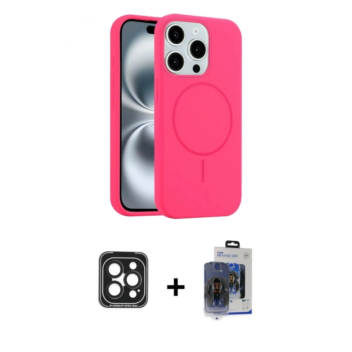 MARSİLYAN™- iPhone 15 Pro Max Kılıf Yankı Form Serisi - Siyah Vanessa Magic Cam + PVD Metal Kamera Lens - SH