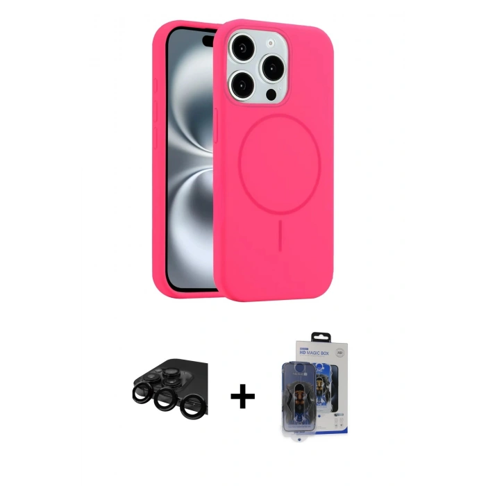 MARSİLYAN™- iPhone 15 Pro Max Kılıf Yankı Form Serisi - Siyah Vanessa Magic Cam + Raze Metal Kamera Lens - SH