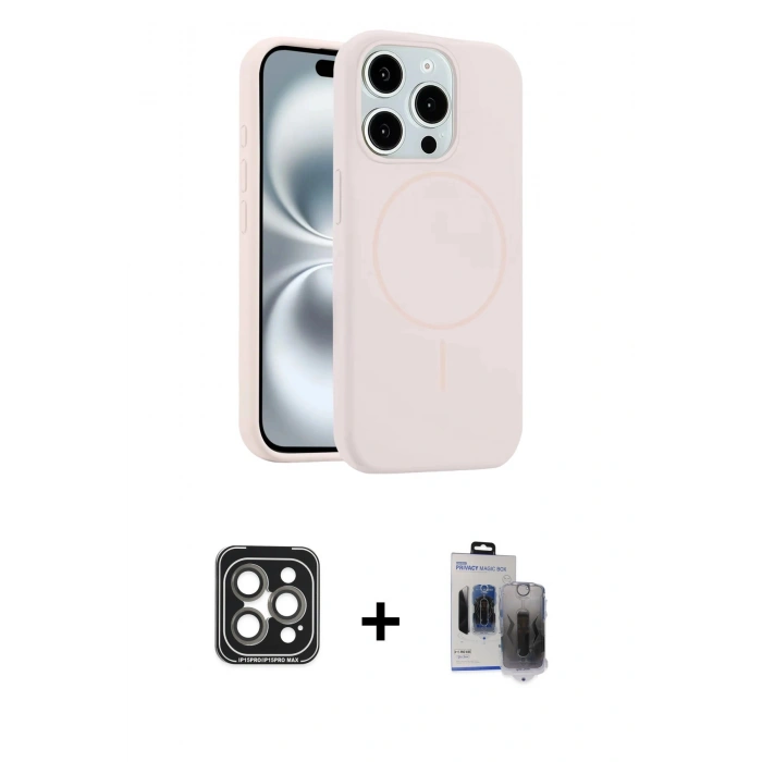 MARSİLYAN™- iPhone 15 Pro Max Kılıf Yankı Form Serisi - Siyah Vanessa Magic Hayalet Cam + PVD Metal Kamera Lens - GI