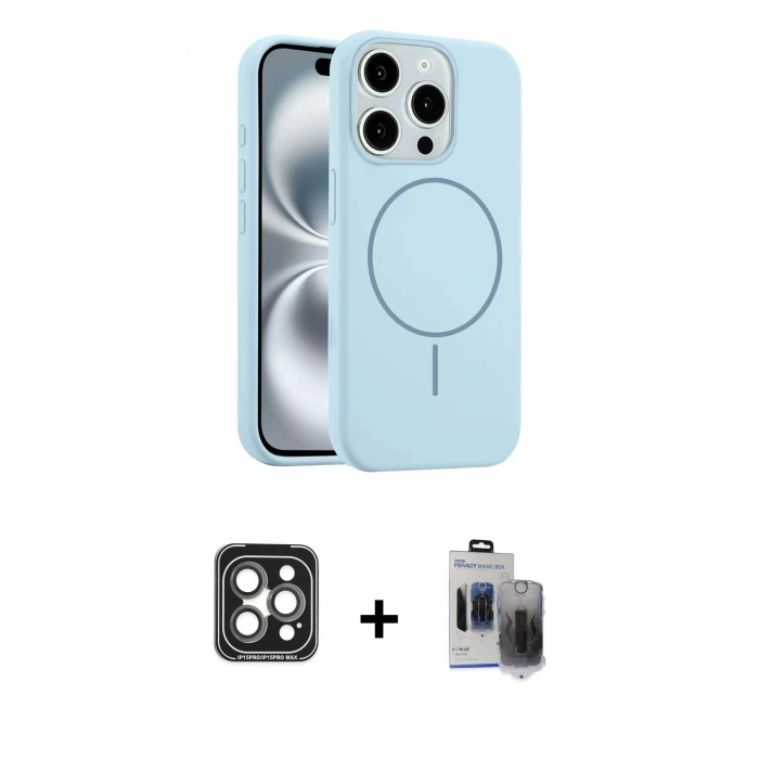 MARSİLYAN™- iPhone 15 Pro Max Kılıf Yankı Form Serisi - Siyah Vanessa Magic Hayalet Cam + PVD Metal Kamera Lens - GI