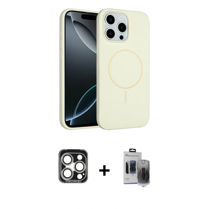 MARSİLYAN™- iPhone 15 Pro Max Kılıf Yankı Form Serisi - Siyah Vanessa Magic Hayalet Cam + PVD Metal Kamera Lens - GS