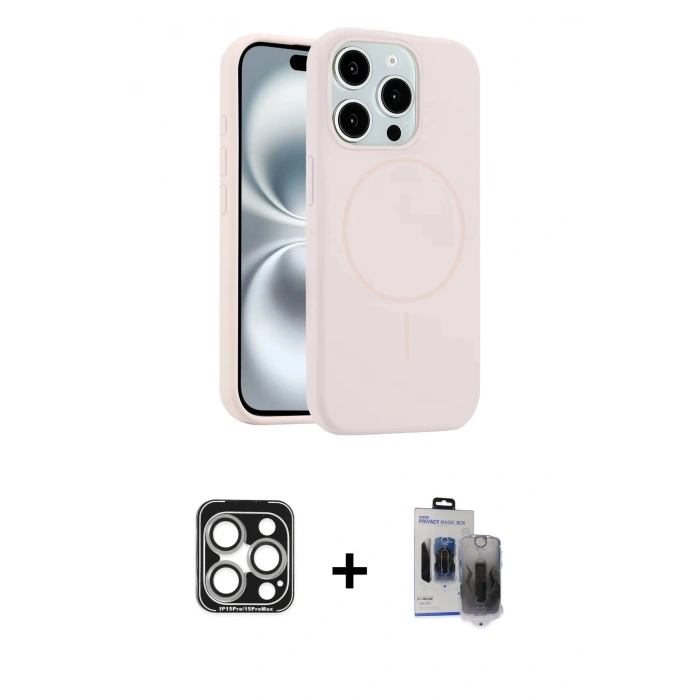 MARSİLYAN™- iPhone 15 Pro Max Kılıf Yankı Form Serisi - Siyah Vanessa Magic Hayalet Cam + PVD Metal Kamera Lens - GS