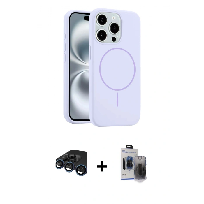 MARSİLYAN™- iPhone 15 Pro Max Kılıf Yankı Form Serisi - Siyah Vanessa Magic Hayalet Cam + Raze Metal Kamera Lens - LT