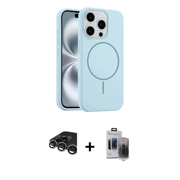 MARSİLYAN™- iPhone 15 Pro Max Kılıf Yankı Form Serisi - Siyah Vanessa Magic Hayalet Cam + Raze Metal Kamera Lens - GS