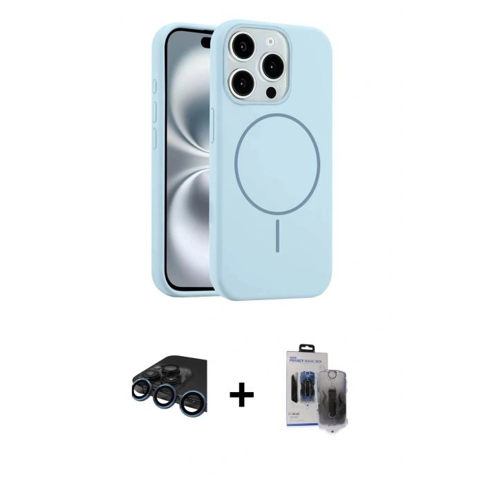 MARSİLYAN™- iPhone 15 Pro Max Kılıf Yankı Form Serisi - Siyah Vanessa Magic Hayalet Cam + Raze Metal Kamera Lens - LT