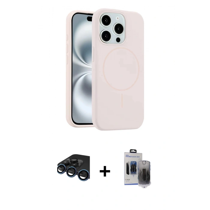 MARSİLYAN™- iPhone 15 Pro Max Kılıf Yankı Form Serisi - Siyah Vanessa Magic Hayalet Cam + Raze Metal Kamera Lens - LT