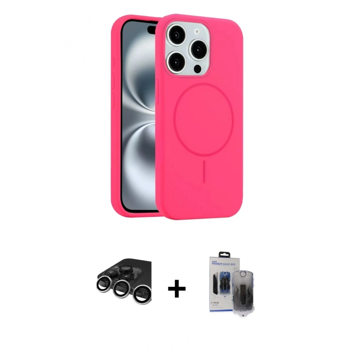 MARSİLYAN™- iPhone 15 Pro Max Kılıf Yankı Form Serisi - Siyah Vanessa Magic Hayalet Cam + Raze Metal Kamera Lens - GS