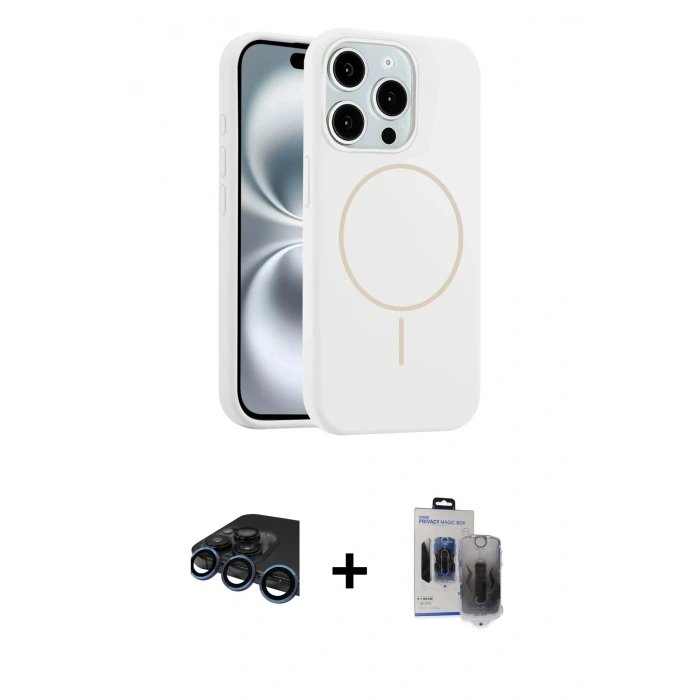 MARSİLYAN™- iPhone 15 Pro Max Kılıf Yankı Form Serisi - Siyah Vanessa Magic Hayalet Cam + Raze Metal Kamera Lens - LT