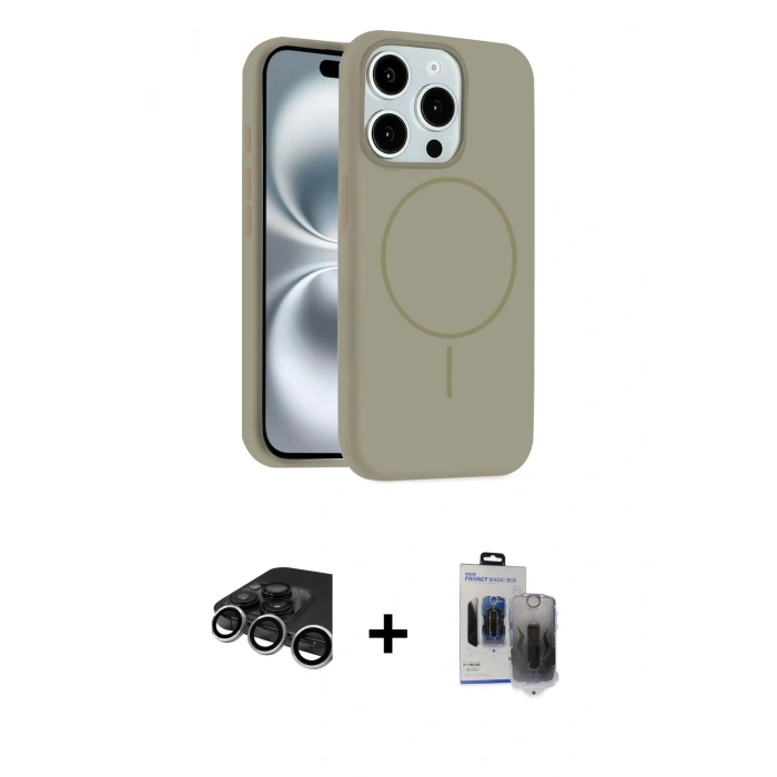 MARSİLYAN™- iPhone 15 Pro Max Kılıf Yankı Form Serisi - Siyah Vanessa Magic Hayalet Cam + Raze Metal Kamera Lens - GS