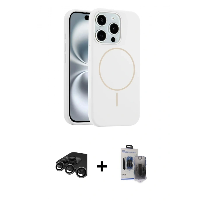 MARSİLYAN™- iPhone 15 Pro Max Kılıf Yankı Form Serisi - Siyah Vanessa Magic Hayalet Cam + Raze Metal Kamera Lens - TMGI