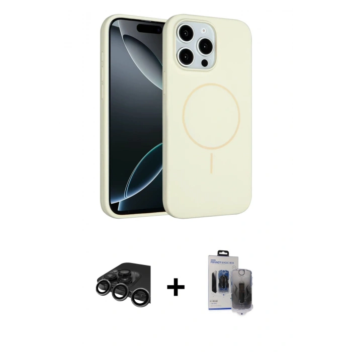 MARSİLYAN™- iPhone 15 Pro Max Kılıf Yankı Form Serisi - Siyah Vanessa Magic Hayalet Cam + Raze Metal Kamera Lens - TMGI