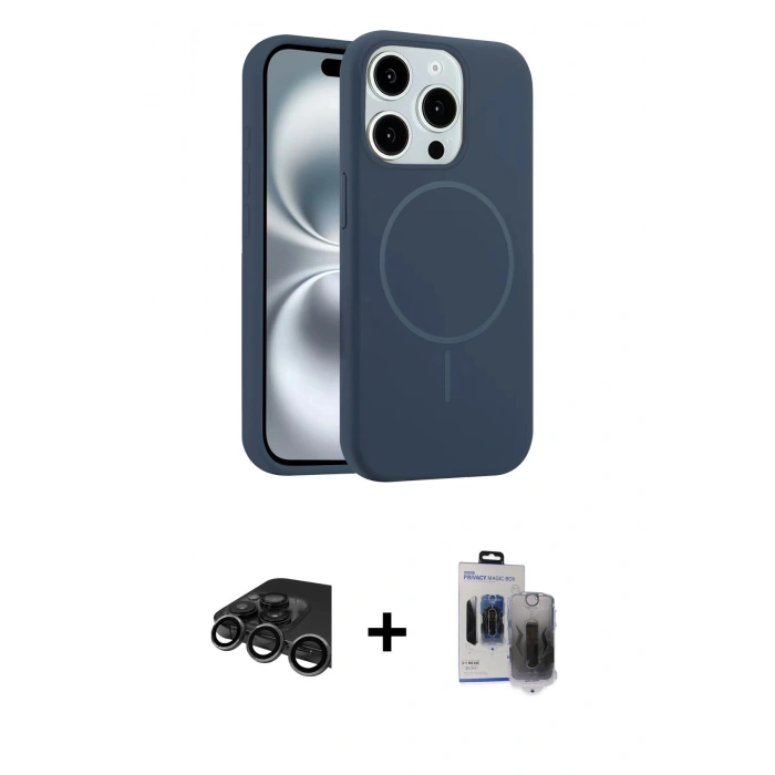 MARSİLYAN™- iPhone 15 Pro Max Kılıf Yankı Form Serisi - Siyah Vanessa Magic Hayalet Cam + Raze Metal Kamera Lens - TMGI